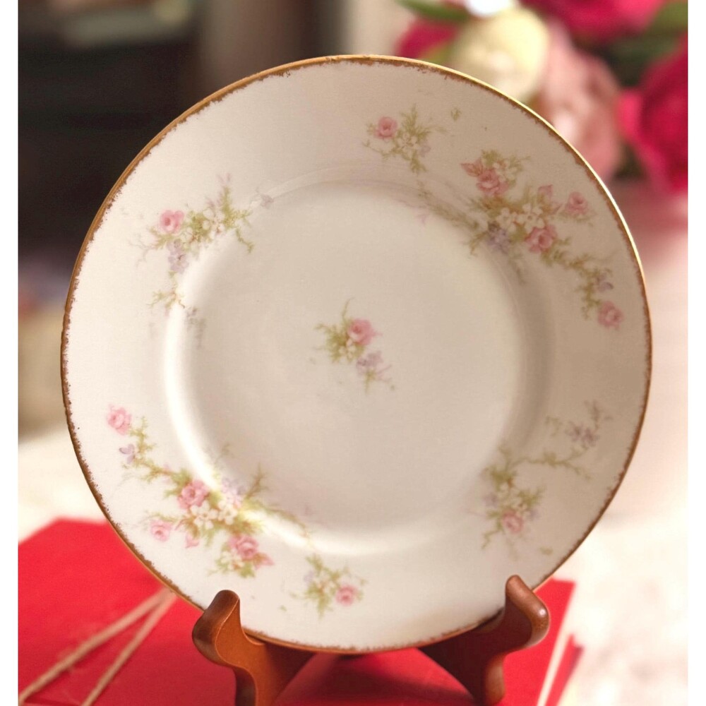 Antique Haviland Limoges Pink Rose Dessert Plate | H147 Floral Porcelain, Gold R